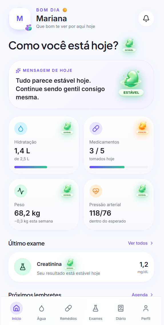 Prévia da tela inicial do aplicativo SouRenal